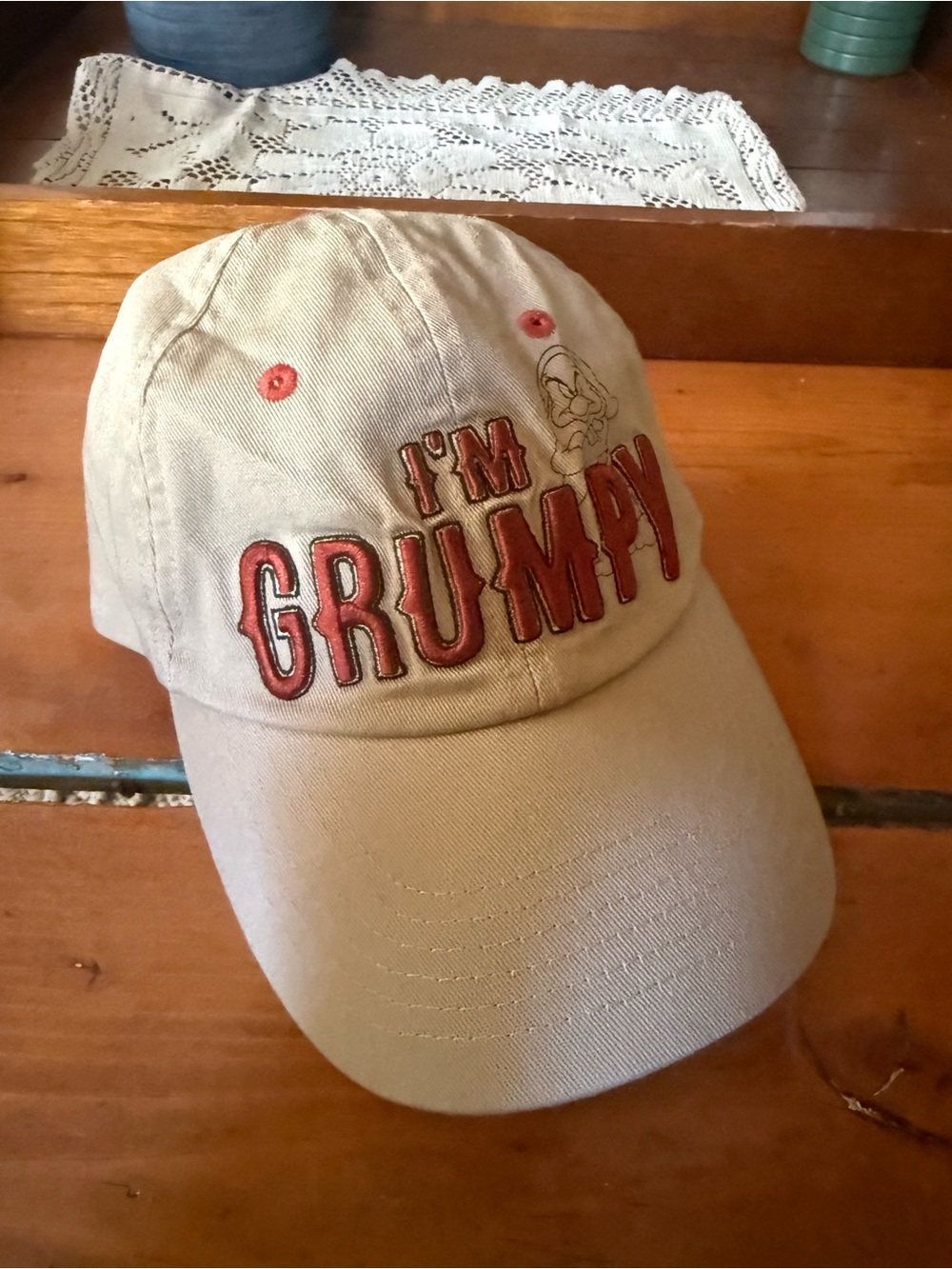 Disney Beige "I'm Grumpy" Embroidered Baseball Cap